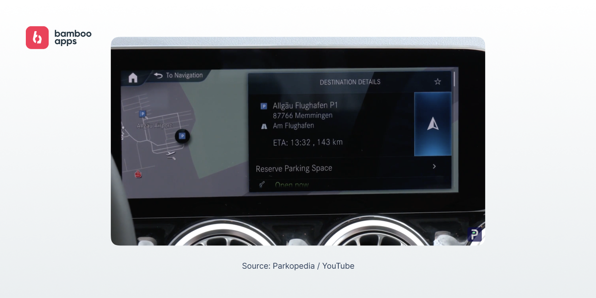 infotainment system with a parking app