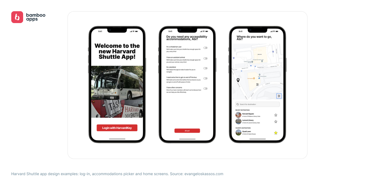 Harvard Shuttle app design examples
