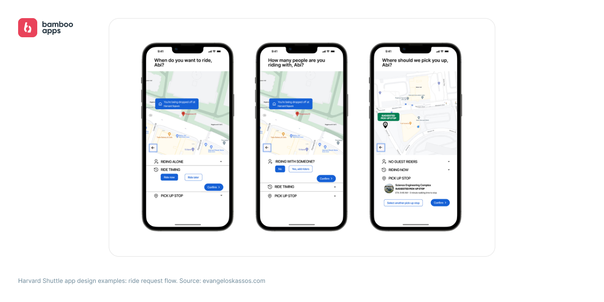 Harvard Shuttle app design examples