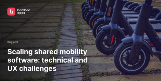 Poster of the article: electric scooters lined up outdoors, symbolising shared mobility software scaling