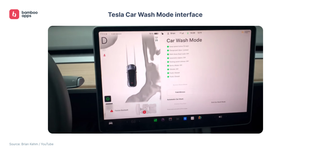 Image: Tesla Car Wash Mode interface displayed on central touchscreen