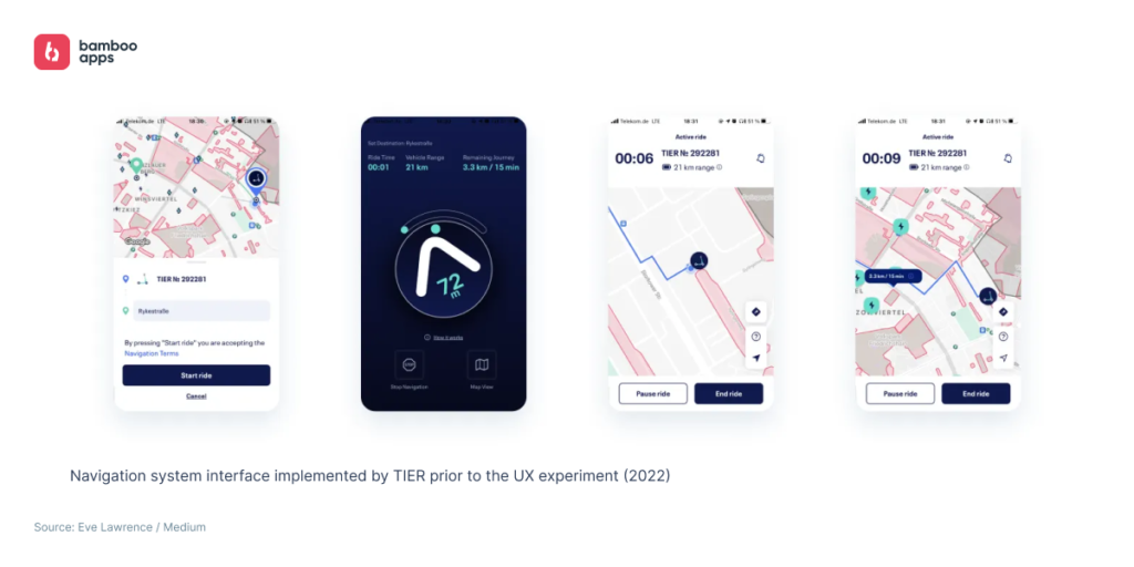 Navigation system interface of the TIER e-scooter (2022)