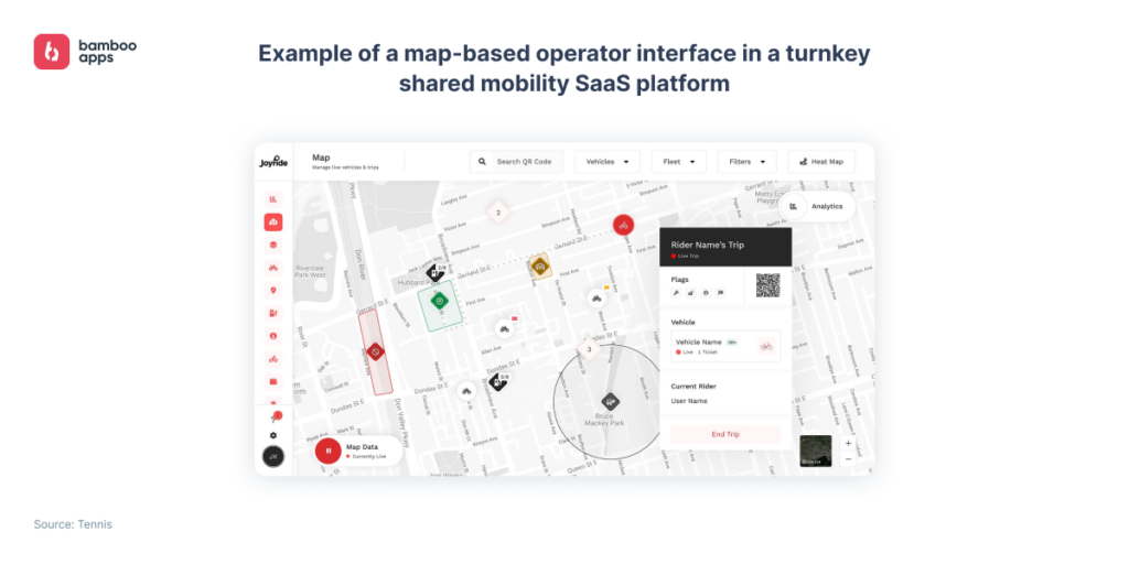 Map-based operator interface in a shared mobility SaaS platform