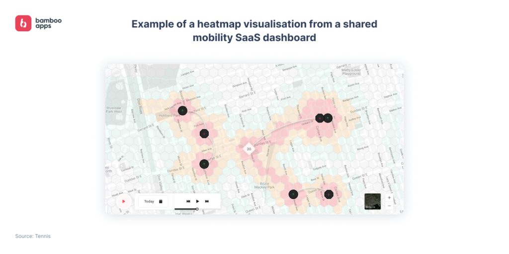 Heatmap visualisation from a shared mobility SaaS dashboard