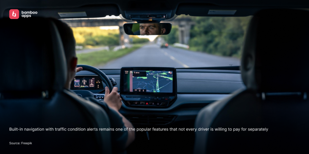 Image: Driver using built-in car navigation system 