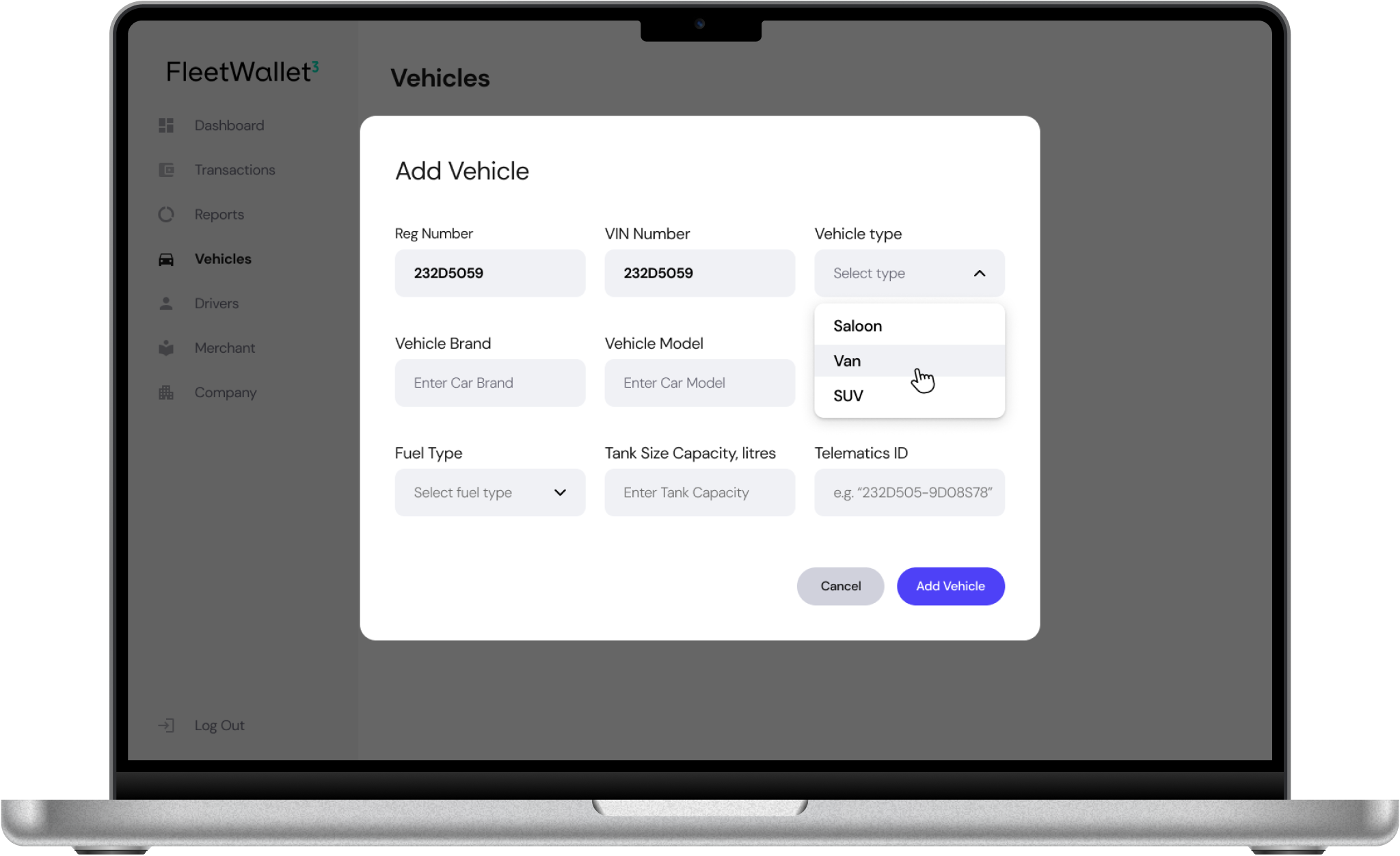 Add vehicle